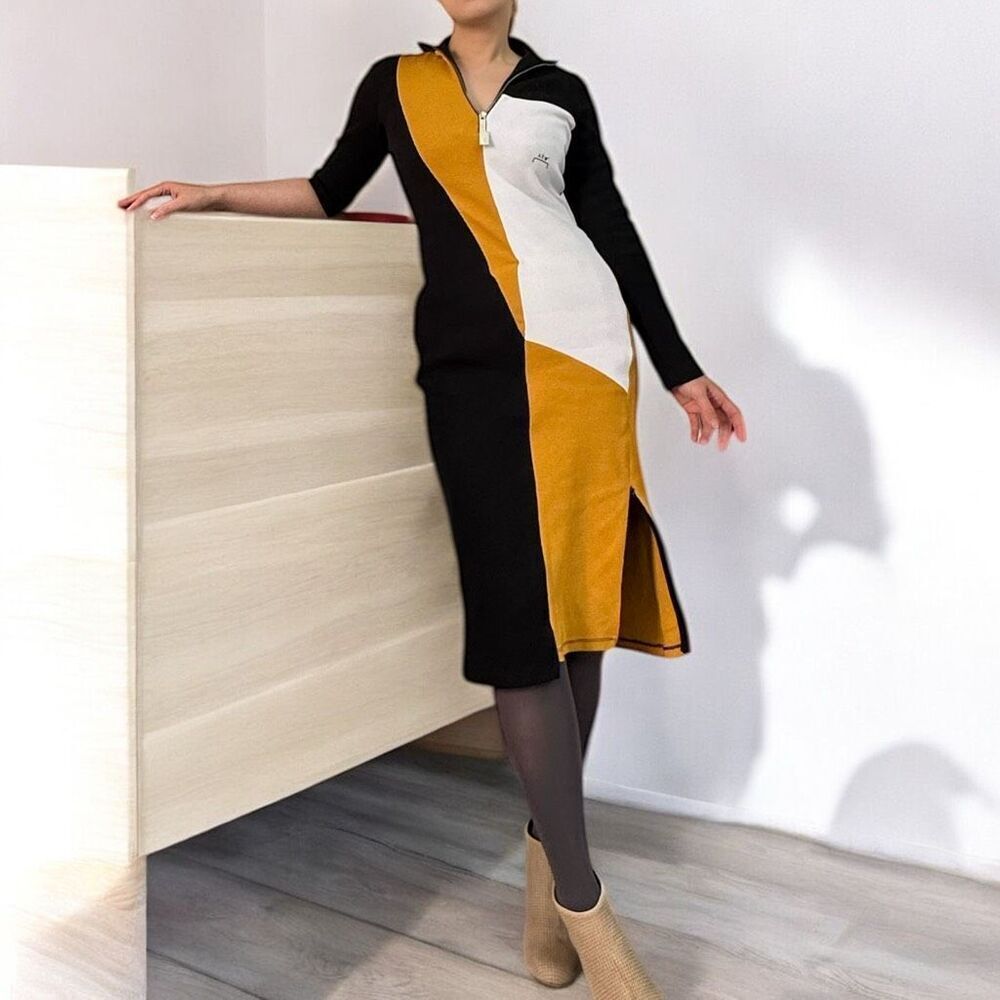 A-COLD-WALL Ribbed Colorblock Zip Collar Midi Slit Black Asymmetrical Bodycon Dr